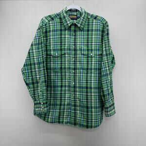 Panhandle Slim Pearl Snap Western Shirt Mens Medium Green‎ Blue Plaid LS 36S7706